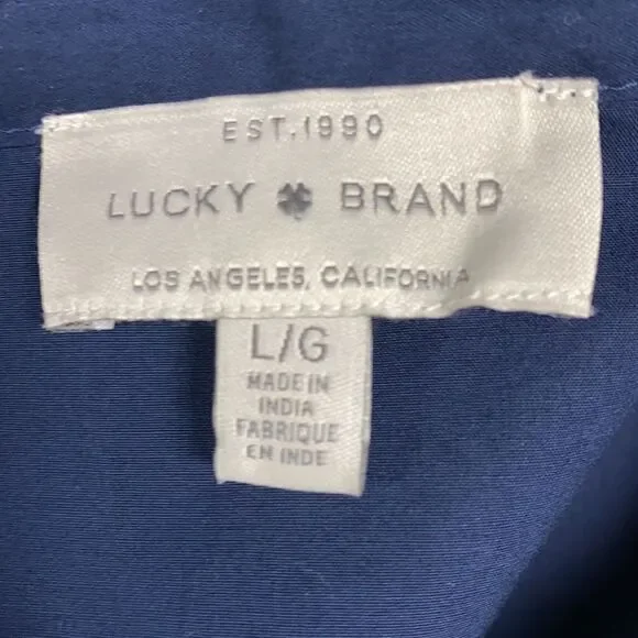 Lucky Brand Navy Long Sleeve Poplin Peasant Top - Picture 4 of 7